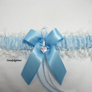 Blue & White Chantilly Lace Bride Heart Bridal Wedding Garter