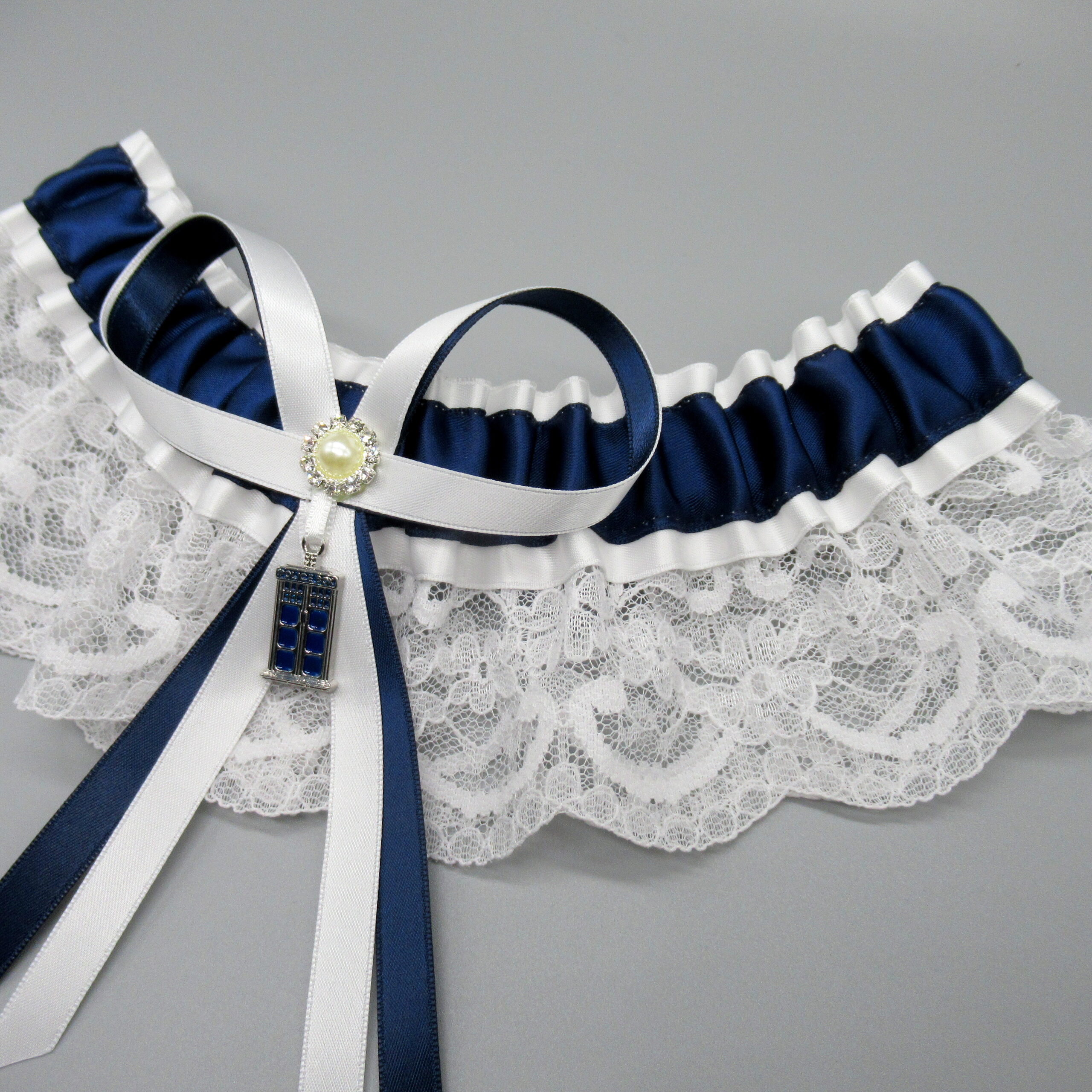 Bridal white lace garter with light blue satin ribbon UGY PT