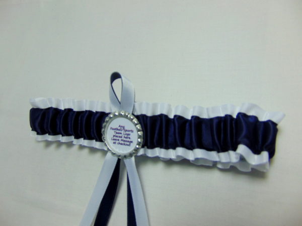 White And Navy Blue Football Team Bridal Wedding Garter