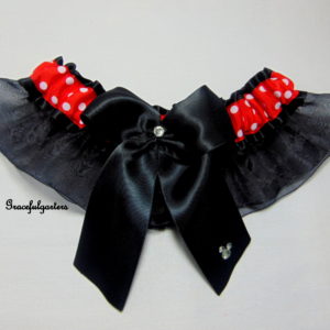 Polka Dot Organza Minnie Mouse Disney inspired Bridal Wedding Garter set