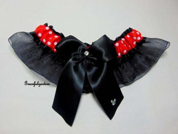 Polka Dot Organza Minnie Mouse Disney inspired Bridal Wedding Garter set