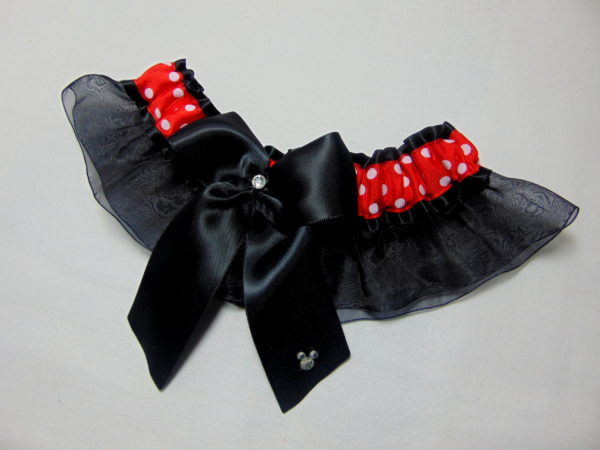 Polka Dot Organza Minnie Mouse Disney inspired Bridal Wedding Garter set