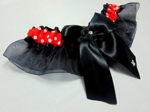 Polka Dot Organza Minnie Mouse Disney inspired Bridal Wedding Garter set