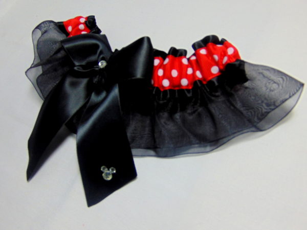 Polka Dot Organza Minnie Mouse Disney inspired Bridal Wedding Garter set