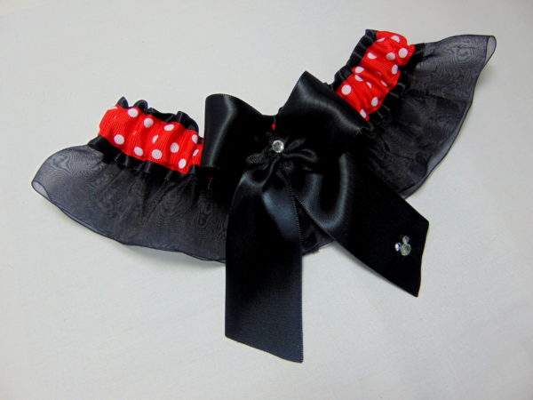 Polka Dot Organza Minnie Mouse Disney inspired Bridal Wedding Garter set