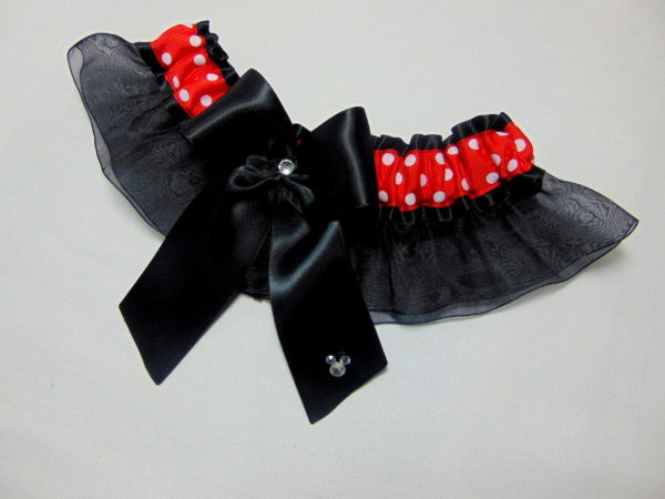 Polka Dot Organza Minnie Mouse Disney inspired Bridal Wedding Garter set