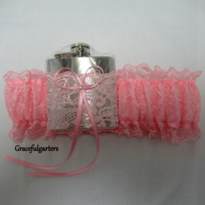 Coral Pink HipFlask Bridal Wedding Garter