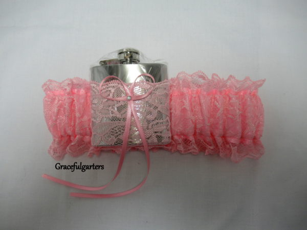 Coral Pink HipFlask Bridal Wedding Garter