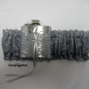 Silver Grey HipFlask Bridal Wedding Garter