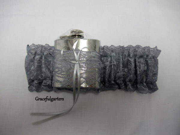 Silver Grey HipFlask Bridal Wedding Garter