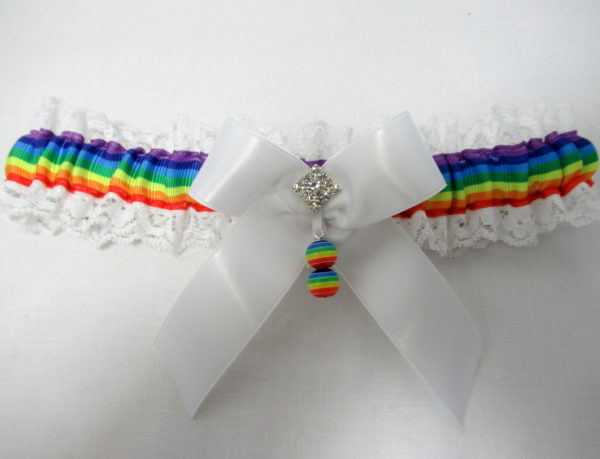 Rainbow Gay Pride White Lace Trimmed Bridal Wedding Garter