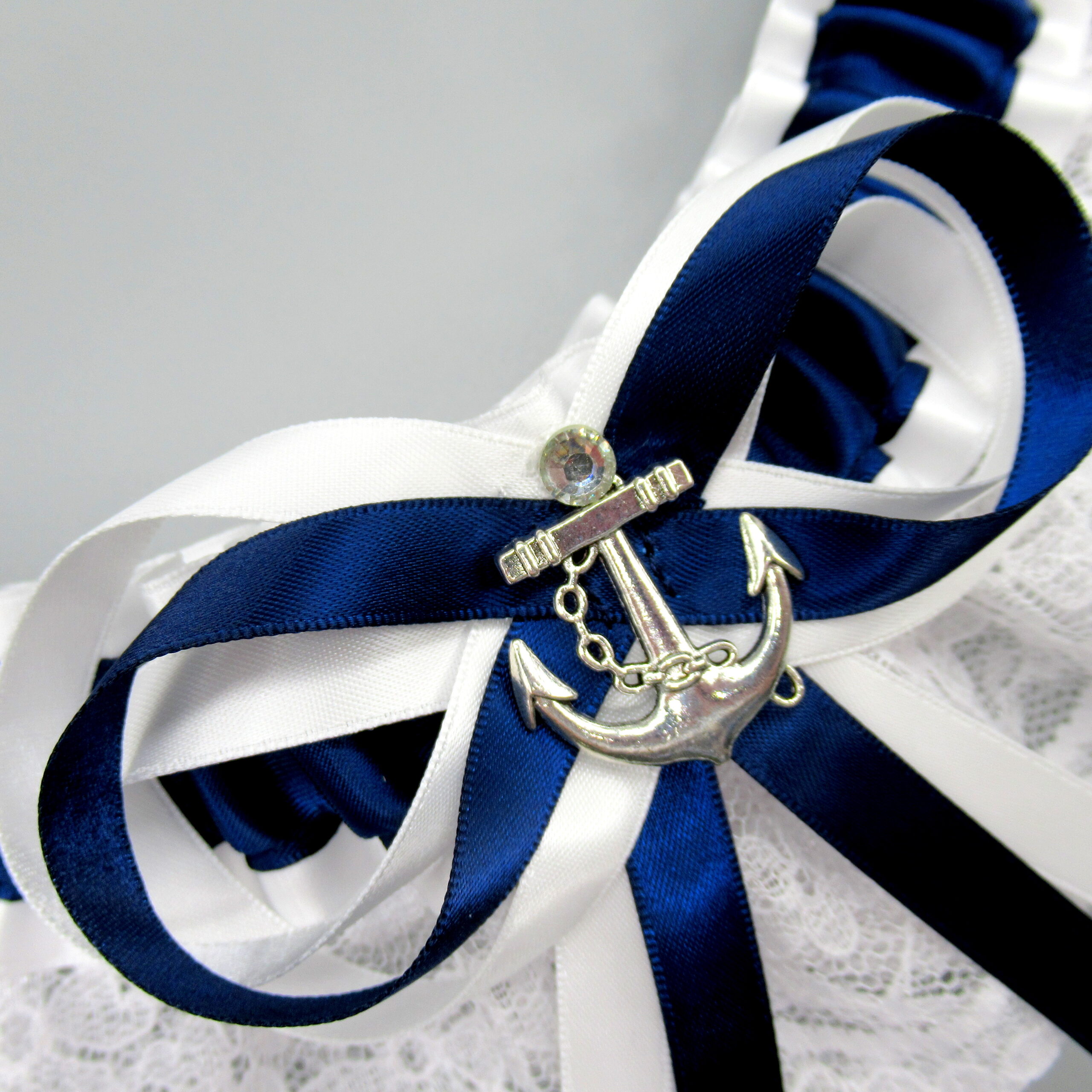 Nautical Aqua White Silver Anchor Satin Wedding Bridal Toss Garter 