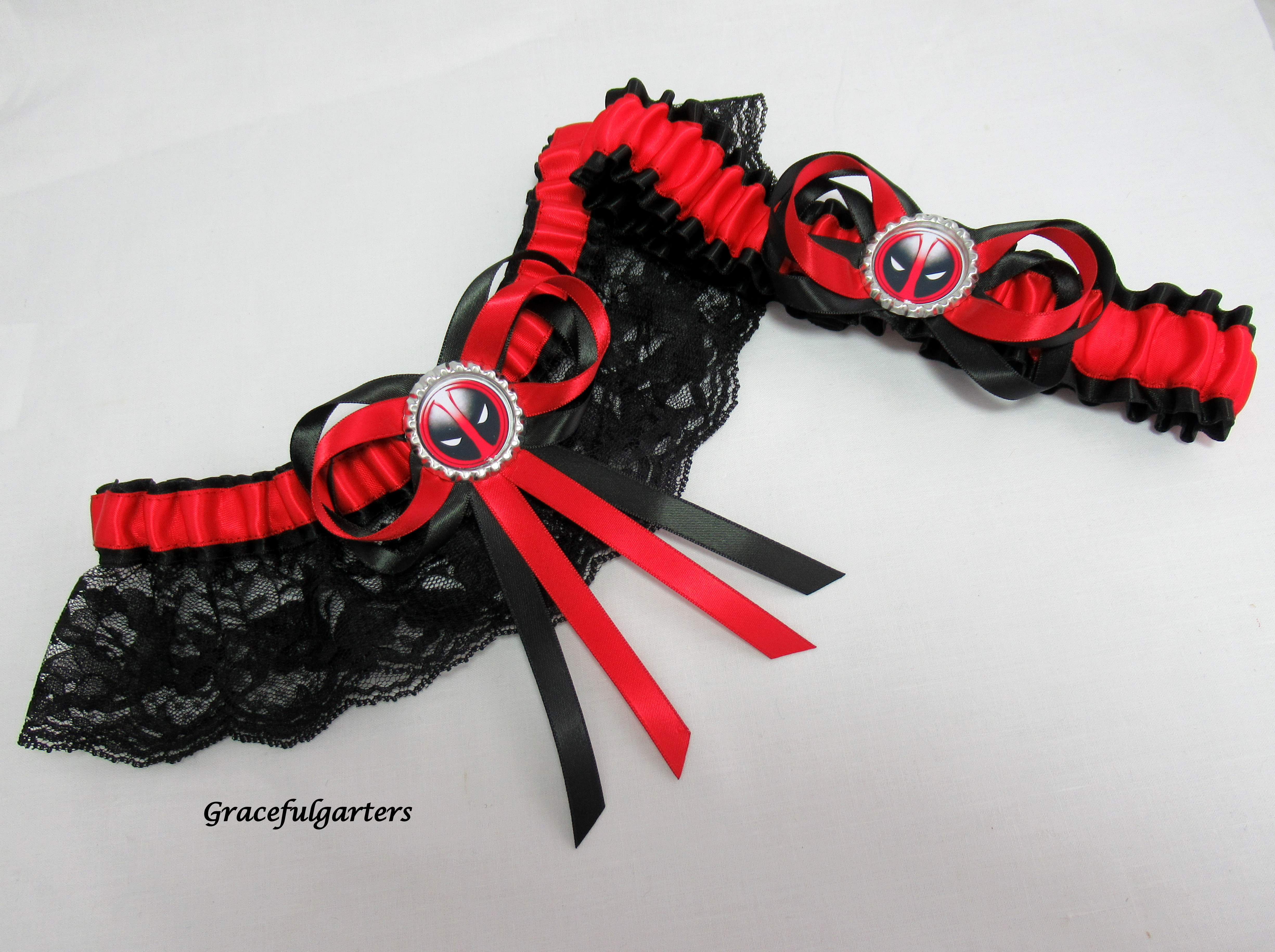 Black Lace with Red Satin  Bow  bridal garter 