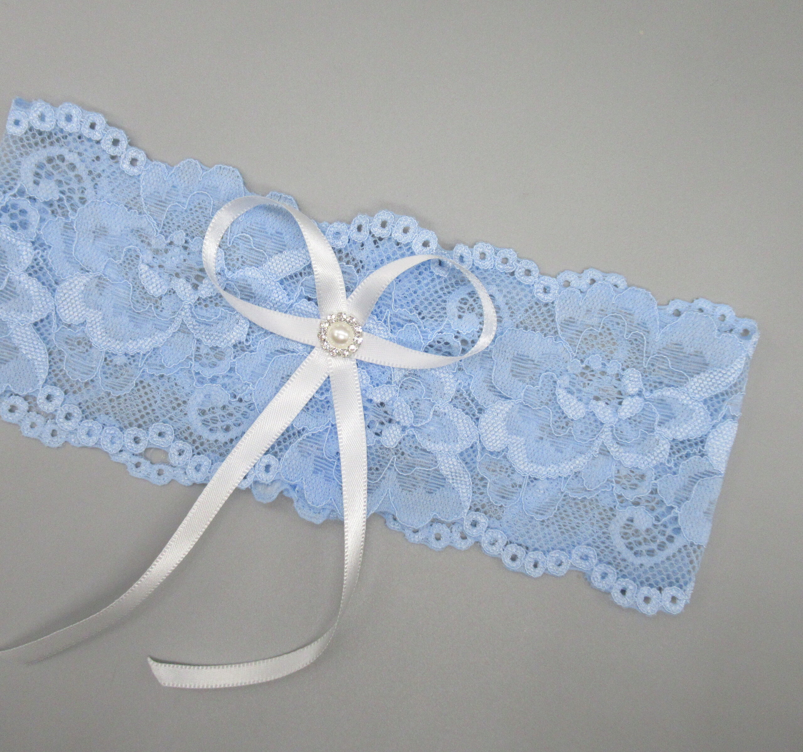 Bridal white lace garter with light blue satin ribbon UGY PT