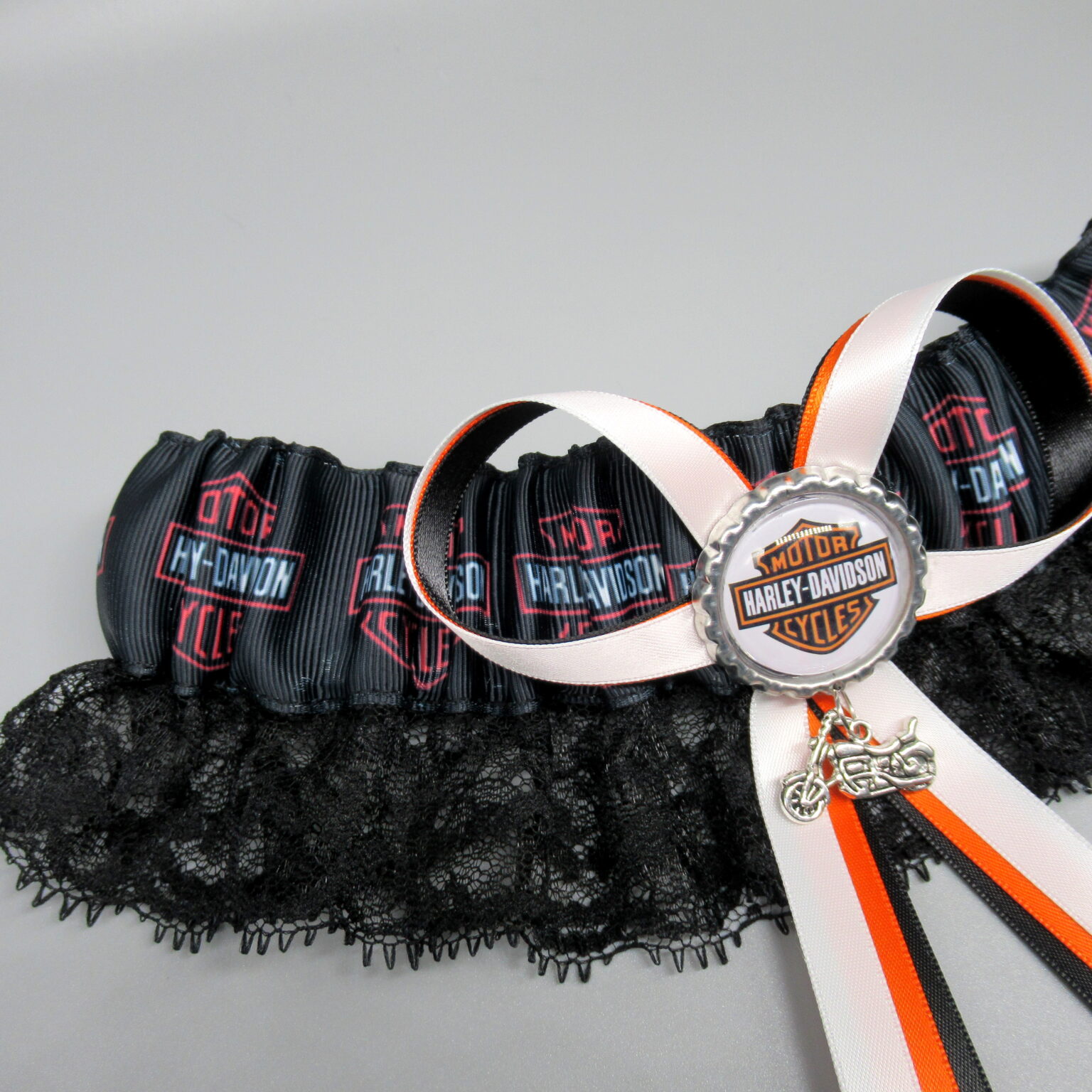 Harley Davidson Themed Lace Biker Bridal Wedding Garter/ Set/ Cufflinks
