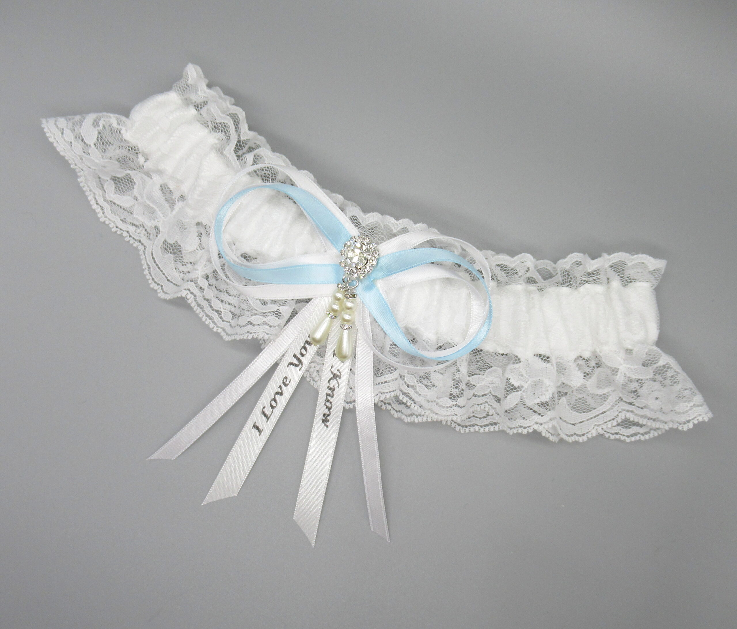 Personalised Lace wedding garter. Name & Date or Words Garter. Any colour Ribbon. GracefulGarters